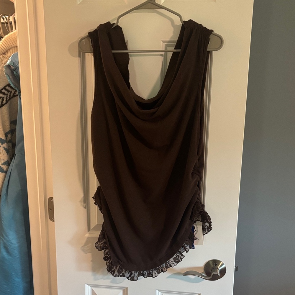 Cider Brown Tank Top with Ruffle Hem